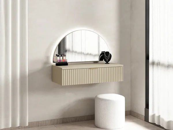 Vente-unique - FRALYN Schminktisch Holz, Platte Beige - B 35 cm x H 60 cm x L 80 cm