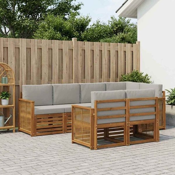 vidaXL Ecksofa Set mit Kissen 6 pcs Natürlich und Hellgrau 3384477