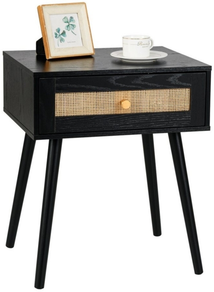 COSTWAY Nachttisch (1-St), Nachtschrank Rattan, mit Schublade, 48x40x58 cm