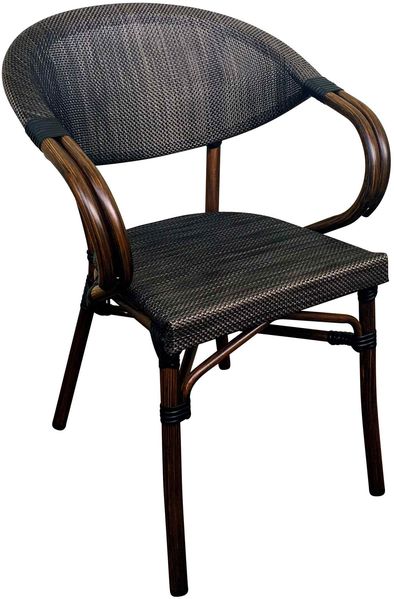 CLP Bistrostuhl wetterfest Sorva stapelbar mit Armlehnen Rattan-Optik bis 200 kg,coffee
