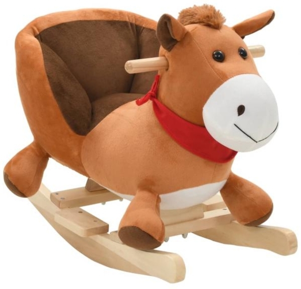 vidaXL Schaukeltier Pferd mit Rückenlehne Plüsch 60x32x50 cm Braun 80221