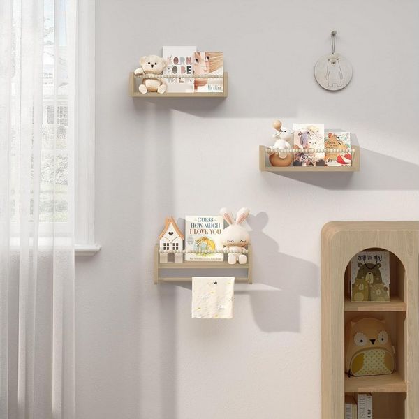 Woltu Kinderregal, 3-tlg, Bücherregal Wand, Montessori Regal, aus Massivholz