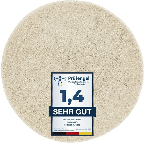 Andiamo Badematte Arezzo, Badvorleger, Badezimmer Teppich, Duschvorleger, Höhe 16 mm, rutschhemmend beschichtet, schnell trocknend, fußbodenheizungsgeeignet, Polyester, rund, Uni Farben, weich & kuschelig, auch in rund & als 2er Set erhältlich