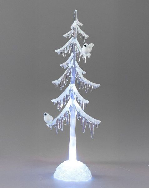 formano LED Weihnachtsbaum Acryl 45 cm Dekobaum mit Licht & Vogel – Winterdeko mit Schnee-Effekt & Eiszapfen – stilvolle Weihnachtsdeko batteriebetrieben (3x AAA) – klare Deko für Tisch & Fenster