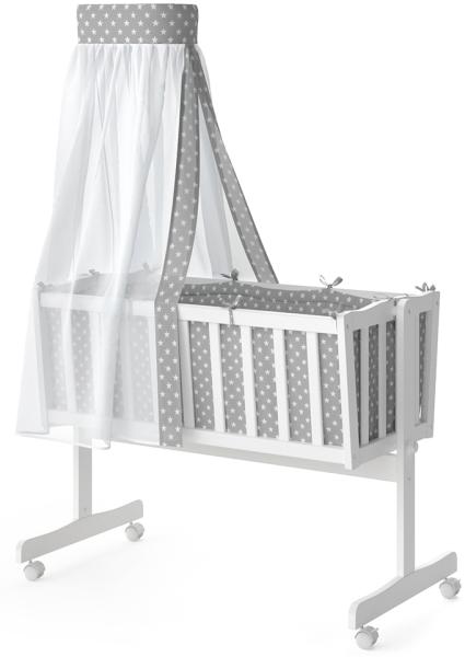 VITALISPA Wiege NOAH Schaukelwiege Babywiege Holz Weiß Grau Bett Set Buche