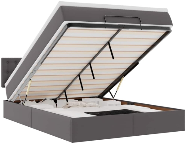 vidaXL Ottoman-Bett mit Matratze Grau 140x190 cm Kunstleder 3311306 Bild 1
