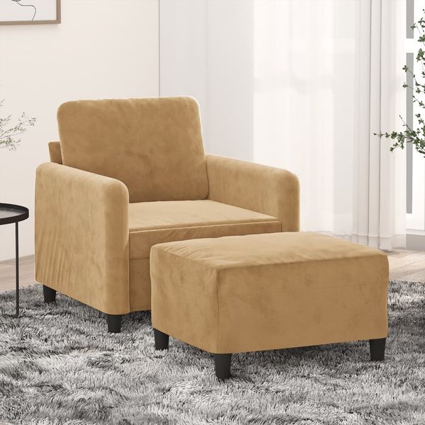 vidaXL Sessel mit Hocker Braun 60 cm Samt 3201171
