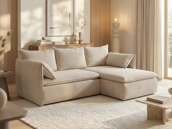 Vente-unique - Ecksofa mit Schlaffunktion - Ecke Rechts - Cord - Beige - TEODORA