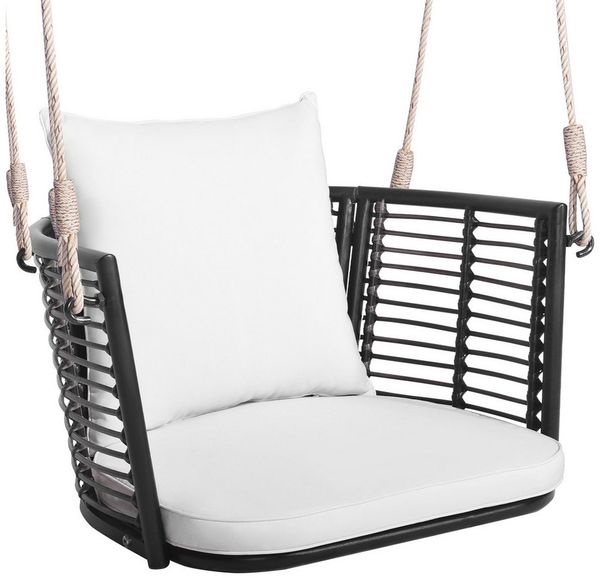 COSTWAY Hängesessel, ohne Gestell, mit Kissen, Rattan 180kg höhenverstellbar