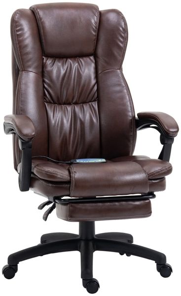 Bürostuhl aus Kunstleder mit Massagefunktion & Fußstütze, 68,5 x 68,5 x 113-121 cm, Braun
