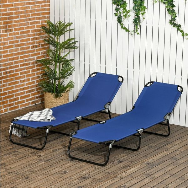 Outsunny 2er Set Sonnenliege klappbar Gartenliege mit 5-Fach höhenverstellbarer Rückenlehne wetterfest Outdoor Liegestuhl bis 120kg belastbar Strandliege für Pool, Strand Blau