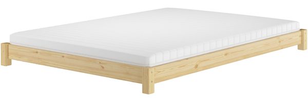 Flaches Futon-Doppelbett Bodenbett Niedrigbett 160x200 Kiefer massiv V-60.51-16Rollrost und Matratze inkl.
