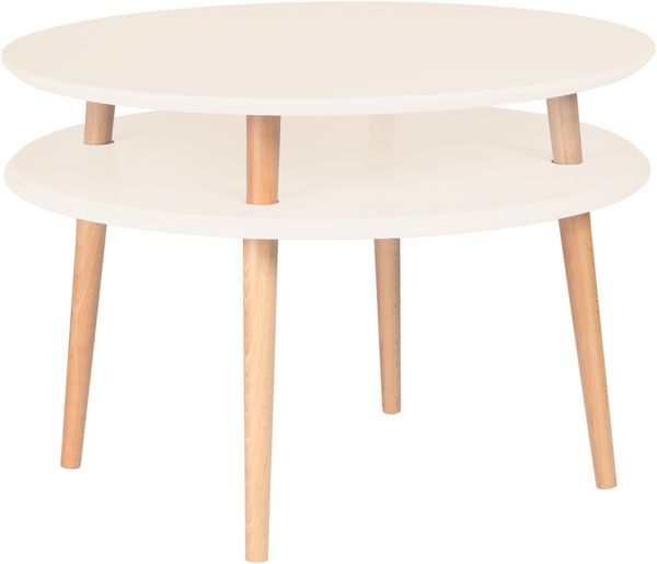 Ragaba Couchtisch, MDF & Buche Massivholz, Ø 70x45 cm, Perl Weiß