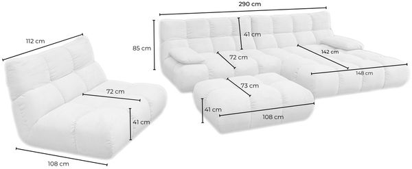KAWOLA Sitzgruppe VIVIEN Ecksofa rechts Drehsessel Hockerbank Velvet silber 85 x 359 x 510 cm Bild 10