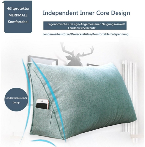 Coonoor Rückenkissen Lesekissen, Nackenrolle, Rückenstütze, dreieckiges Kissen mit Ecken, 1-tlg, großes Sofakissen, Kopfkissen, Rückenlehne Bild 2