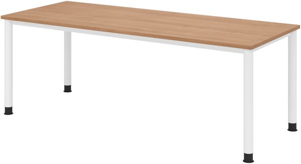 bümö höhenverstellbarer Schreibtisch H-Serie 200x80 cm in Nussbaum, Gestell in Weiß - PC Tisch für's Büro manuell höhenverstellbar, Computertisch verstellbar, HS-20-N-W