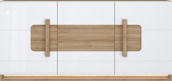 Sideboard >ATTENTION< 3 Türen, 1 Schub, LED, Eiche Dekor / Weiß - 194,6x91,6x41,5cm (BxHxT)