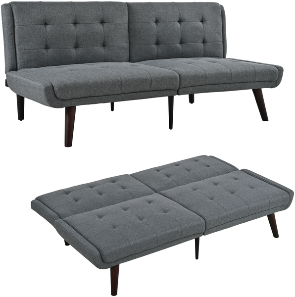Klappbares Futon-Sofa Bett,146 cm Schlafcouch mit 5-fach verstellbarer Rückenlehne modernes Loveseat für kleine Räume Gästebett & Wohnzimmer,Grau,