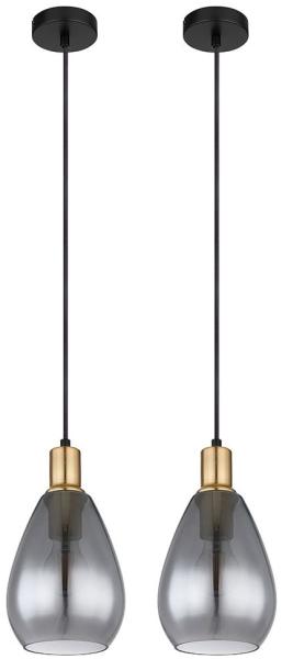 2x Pendelleuchte, Metall schwarz, Glas rauch, H 120 cm