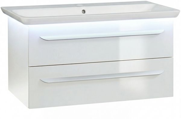 Lanzet M9 Badmöbel Set 3-teilig, 100 cm breit, Weiß, Waschtischbeleuchtung