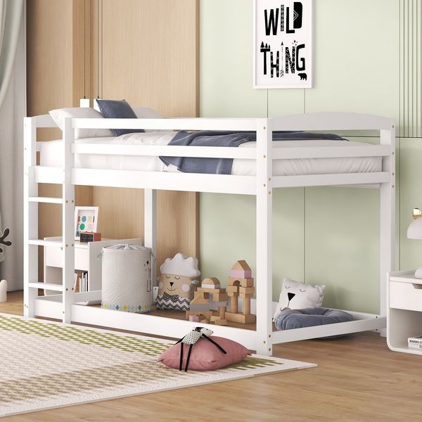 Kinder Etagenbett 90x200 cm,Platzsparendes Holz-Etagenbett mit Leiter und Sicherheitsgeländer,Jugendbett,Weiß