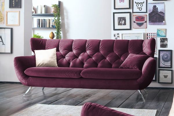 KAWOLA Sofa CHARME 3-Sitzer Velvet purple 94 x 95 x 225 cm