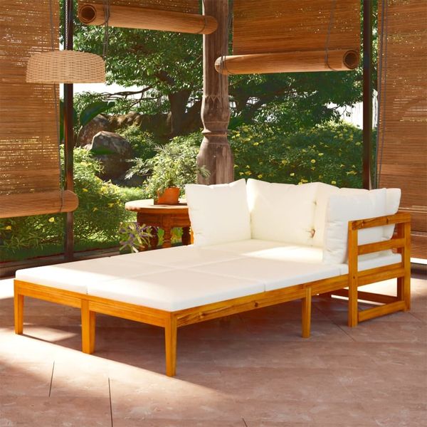 vidaXL Sonnenliegen mit Cremeweißen Kissen 2 Stk. Akazienholz 3087268