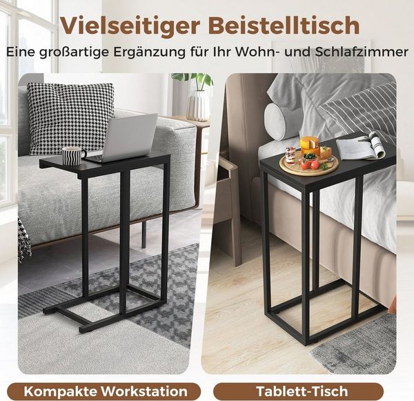 COSTWAY Beistelltisch, C-Form, Sofatisch mit Metallgestell, Laptoptisch, 45,5 x 25,5 x 64 cm