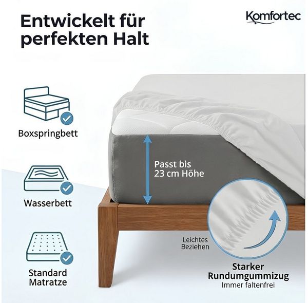 Komfortec Spannbettlaken Jersey Spannbettuch, 90x200, 140x200, 160x200, 180x200 oder 200x200 cm, 100% Baumwolle (135 g/m), Gummizug: Rundum, (2 Stück), OEKO-TEX® Standard 100 Zertifisiert, für Matratzen bis 25 cm Höhe