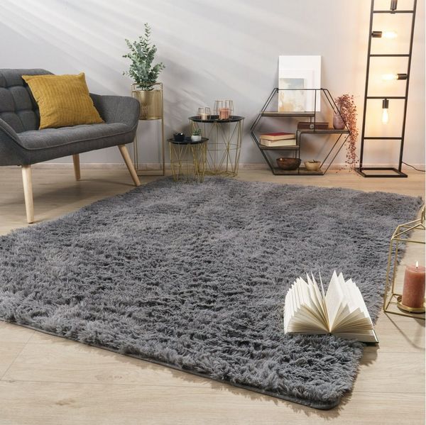 TT Home Teppich Diele, Esszimmer, Flur, Schlafzimmer, Wohnzimmer, Rechteckig, Höhe: 37 mm, Teppich Wohnzimmer Hochflor Langflor Weich Soft Modernes Einfarbiges D