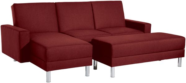 Funktionssofa mit Hocker Katryna Flachgewebe rot