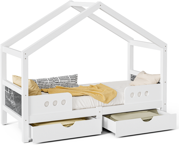 LVHOM Hausbett mit 2 Schubladen und Kreidetafel, Massivholz natur, 90x200 cm Bild 2