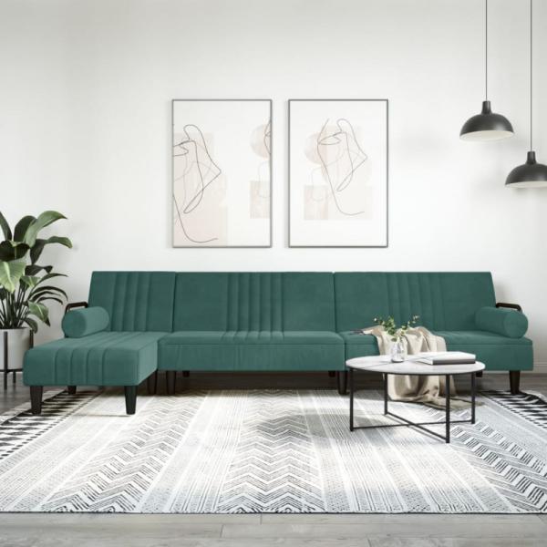 Schlafsofa in L-Form Dunkelgrün 260 x 140 x 70 cm Samt (Farbe: Grün)