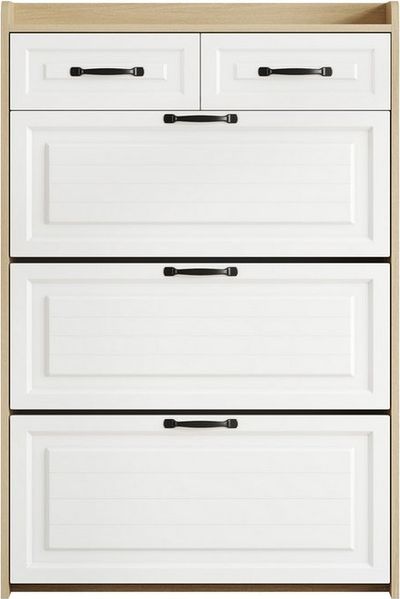 KLAM HOME Schuhkommode Schuhkommode mit drehbarem Schuhschrank, B80/T23.5/H125 cm, Schuhschrank mit 3 großen Klappen und 2 Schubladen