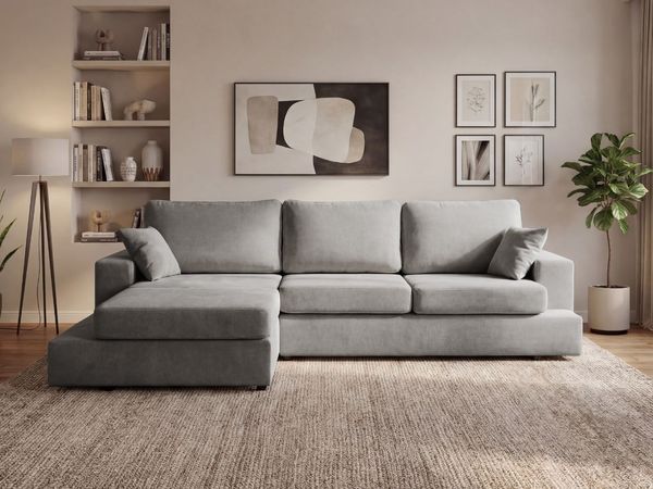 GRAINGOLD Ecksofa Nesto, Couch L-Form fürs Wohnzimmer, Modern Stil, Chenille-Stoff, Grau, Links