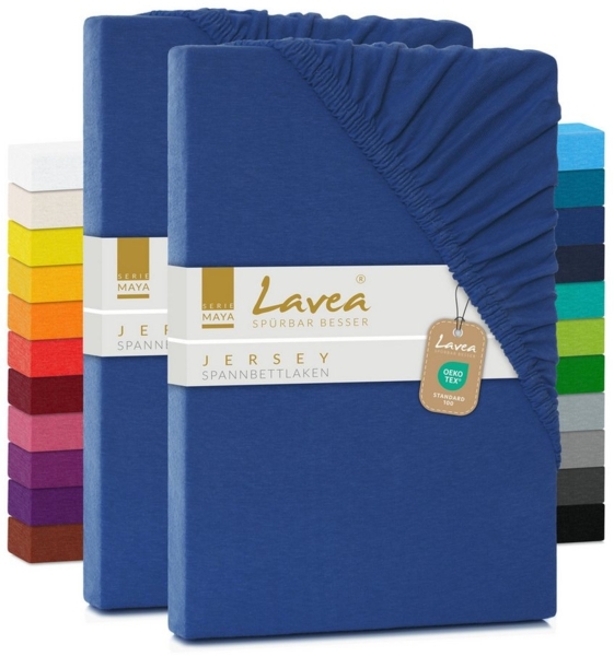 Lavea Spannbettlaken Maya, in Gr. 60x140, 90x200, 120x200, 140x200, 180x200 oder 200x220 cm, Baumwolle, Gummizug: rundum, (2 Stück), Jersey Spannbetttuch für Topper, Boxspring- und Wasserbetten