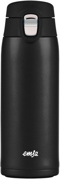 Emsa N21517 Travel Mug Light Isolierbecher | Fassungsvermögen: 0,4 L | extra-schlankes Format | Leichtgewicht | Edelstahl | Klappverschlusssystem | 100% dicht | 8h heiß/16h kalt | BPA-Frei | Schwarz