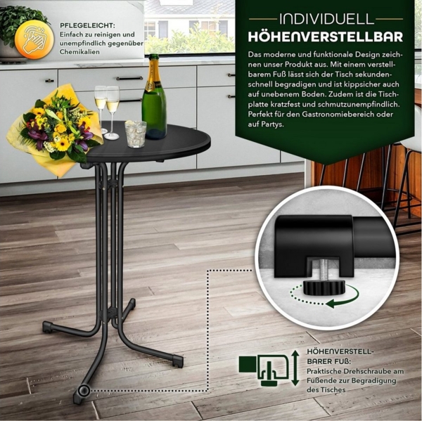 tillvex® Gastro Stehtisch klappbar Ø80cm schwarz | Bistrotisch FERTIG MONTIERT | Klapptisch rund - wetterfester Partytisch | Gartentisch Indoor & Outdoor Bild 3