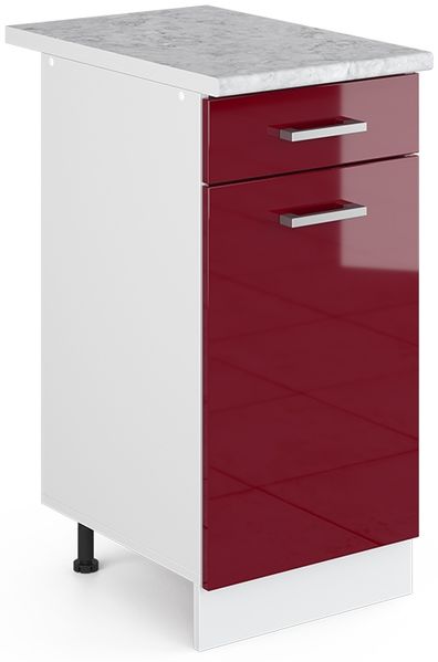 Küchenunterschrank R-Line Rot Hochglanz 40 cm , AP Marmor Vicco
