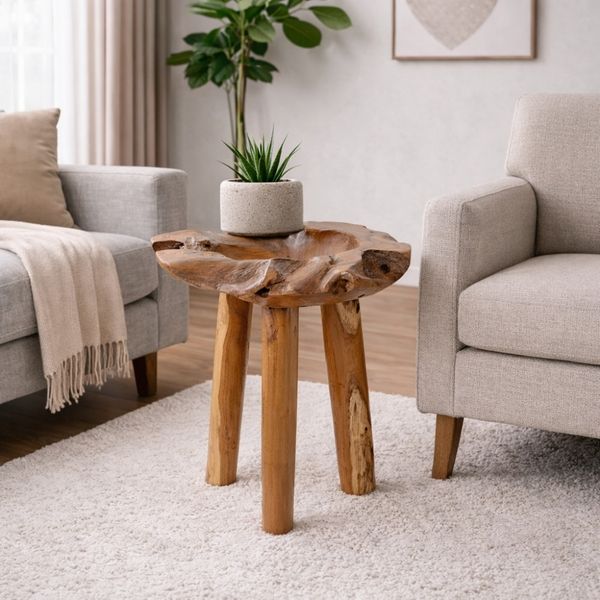 Teak Beistelltisch BIG BOWL ca. 50cm Nachttisch Blumenhocker Massivholz Teaktisch