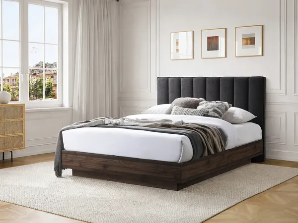 Vente-unique - VONYLA Bett Holz, Platte Braun - B 211,5 cm x H 111,2 cm x L 165 cm