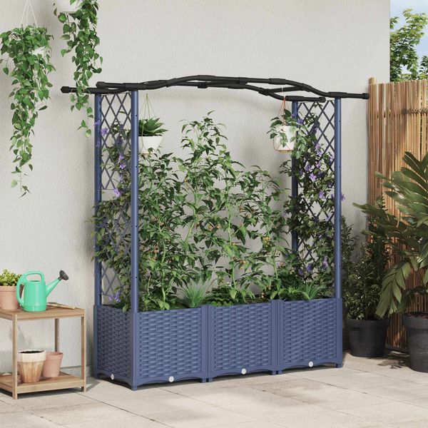 vidaXL Hochbeet mit Rankgitter und Dach Grau 164 x 40 x 138 cm PP 42032555