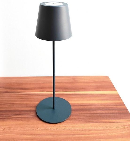 TRANGO LED Tischleuchte, Anthrazit LED Tischlampe 2017-03A kabellos & Touch stufenlos dimmbar 3 Watt 2700K warmweiß IP44 Spritzwassergeschützt Tischleuchte Akku Aufladbar, für Schlafzimmer Garten Restaurant Bar Terrasse Camping