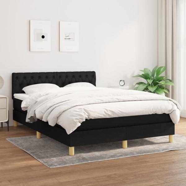 vidaXL Boxspringbett mit Matratze Schwarz 140x190 cm Stoff 3140851