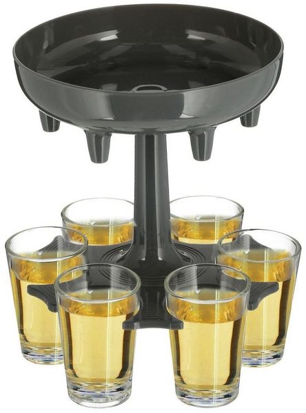 Spetebo Schnapsglas Schnapsspender und Halter mit 6 Gläsern - 13x12, Kunststoff, Glas, Shot Likör Spender mit Schnaps Gläsern