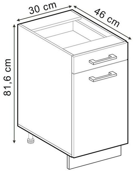 Küchenunterschrank R-Line Goldkraft Eiche 30 cm ohne Arbeitsplatte Vicco