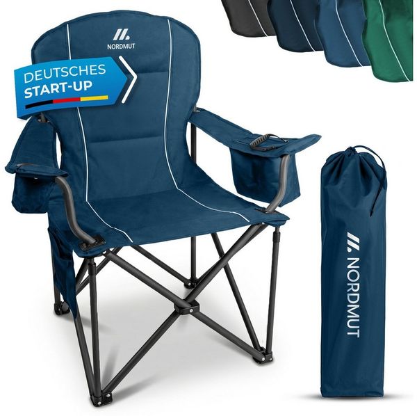 Nordmut Campingstuhl Klappstuhl faltbar, Outdoor Strand Angeln Garten, 200 kg, Armlehne (Spar-Set, 1 St), Kühltasche, Getränkehalter, breite Sitzfläche, gepolstert, wetterfest
