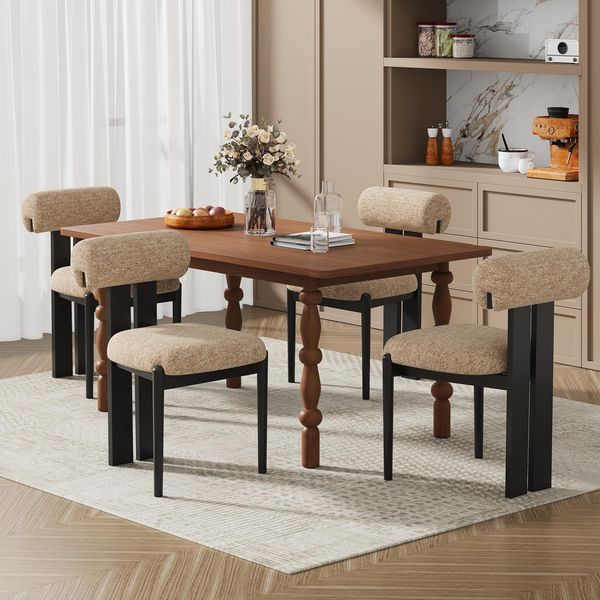 MALOL Esszimmerstühle 4er Set, Polsterstuhl Essstühle mit Holzbein, Mid-Century Modern Stoff Esstisch Stühle mit Fester Rückenlehne für Esszimmer, Küche, Restaurant, Mit schwarzen Beinen, Kamel