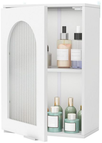 KOMFOTTEU Hängeschrank Badezimmerschrank mit Milchglas-Tür, Weiß