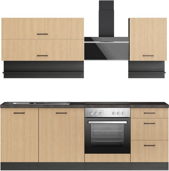 KOCHSTATION Küchenzeile KS-Frieda Breite 220 cm, wahlweise mit E-Geräten, mit 38mm starker Arbeitsplatte